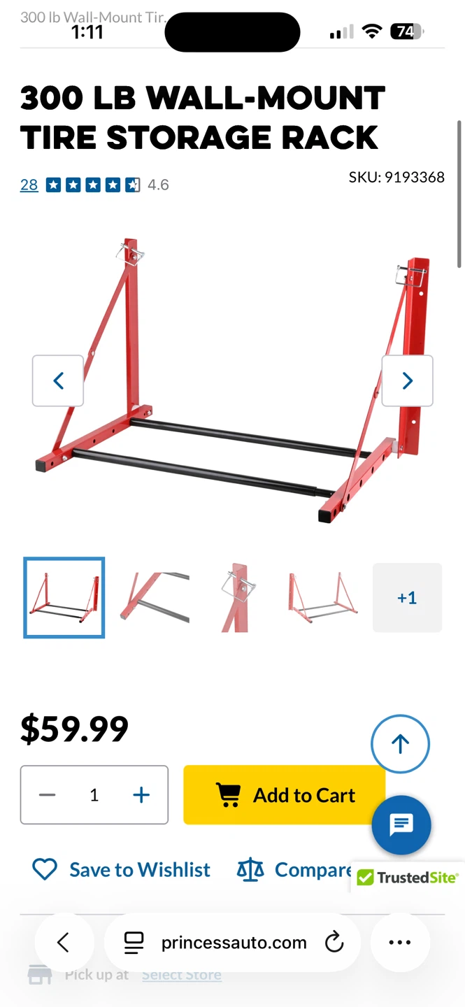 4 Motomaster Wall-Mount Tire Storage Racks
