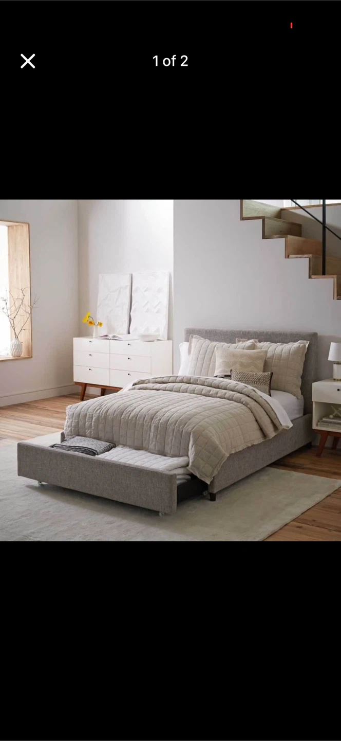 Grey Upholstered queen bed from west elm