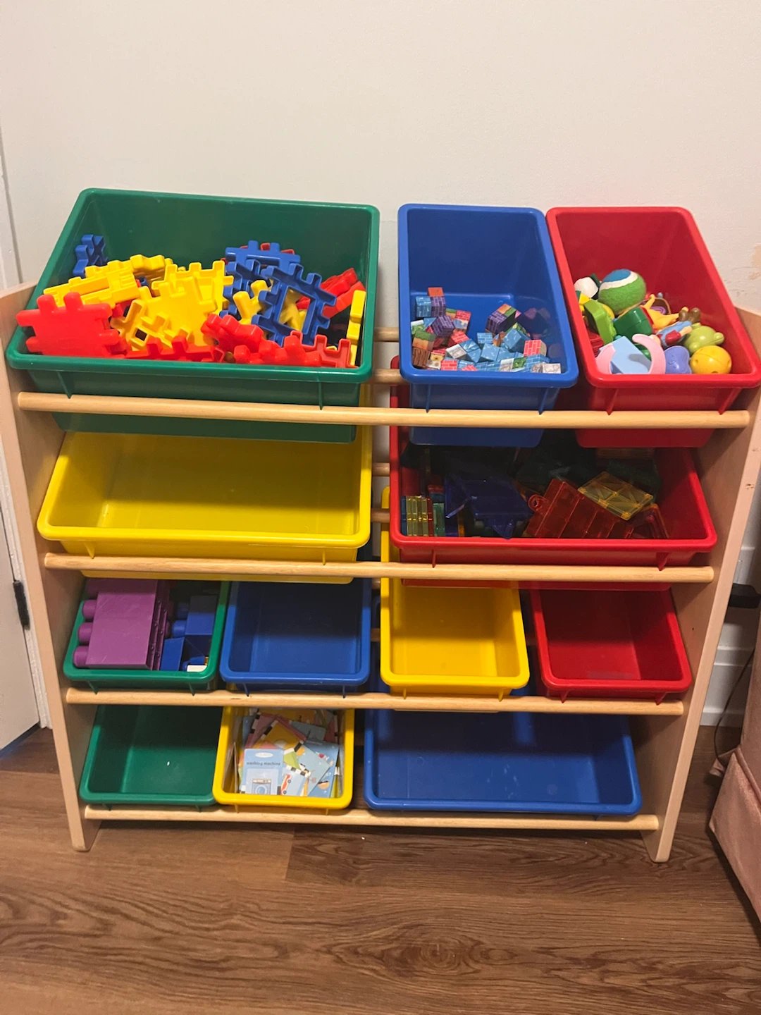 Wooden Toy Organizer with Bins