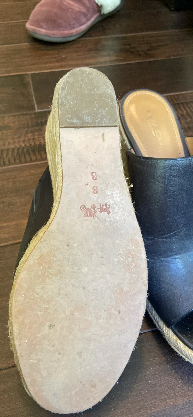 Coach Black Leather Espadrille Wedge Mules Size 8 - photo 3