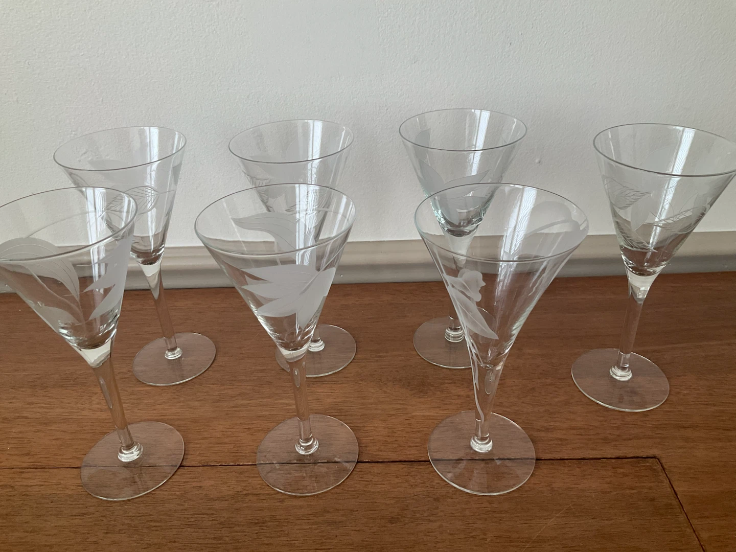 7 etched glass wine glasses