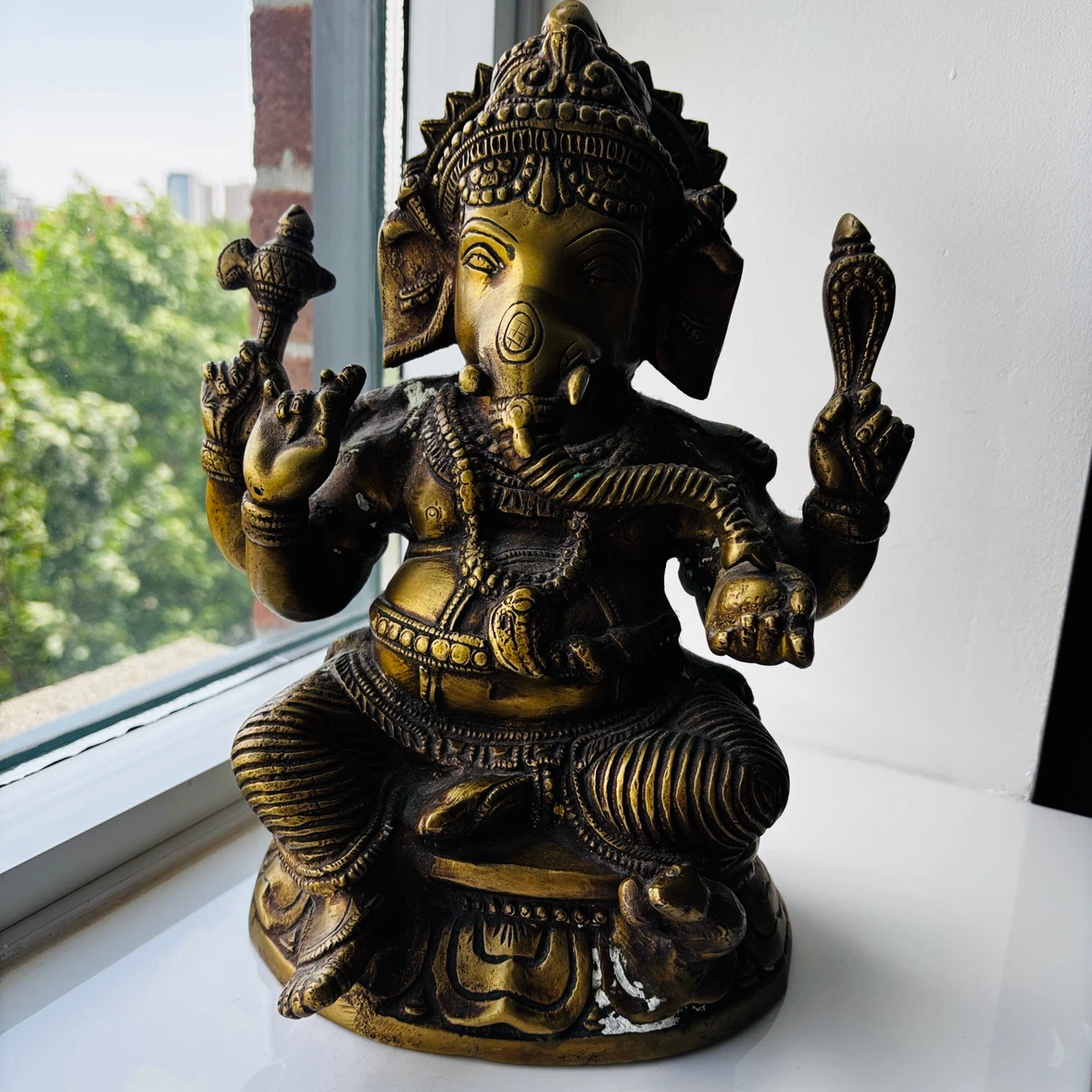 Large 12 x 9” Antique Brass Ganesha Statue
