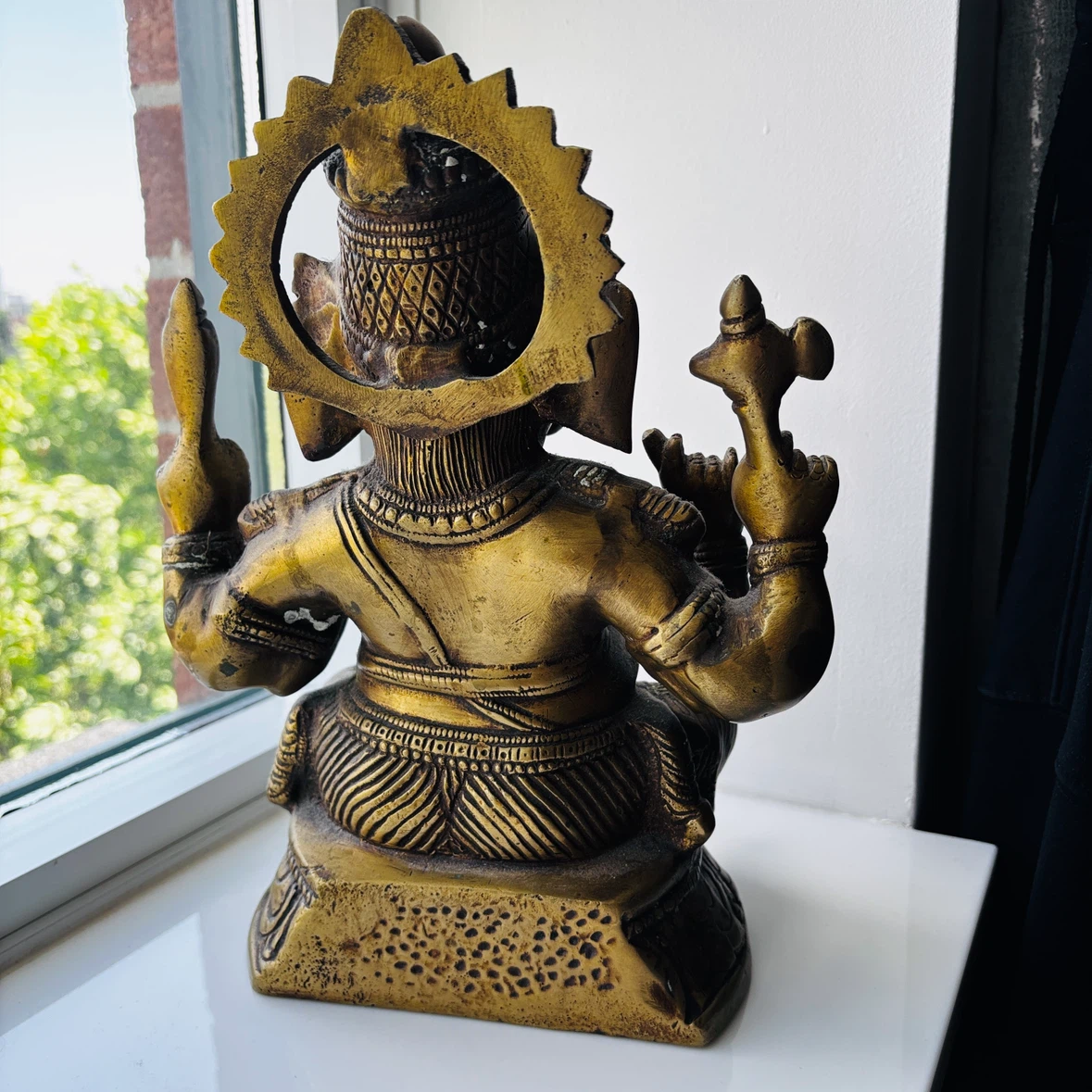Large 12 x 9” Antique Brass Ganesha Statue - photo 2