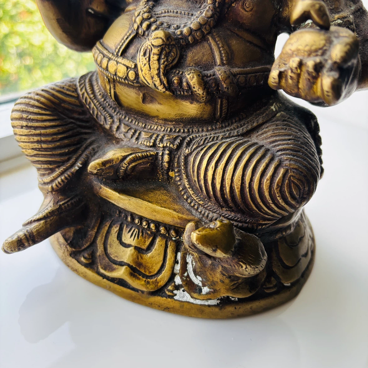 Large 12 x 9” Antique Brass Ganesha Statue - photo 3