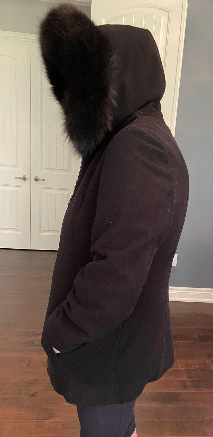 Anne Klein Black Coat with Fur Hood - photo 2