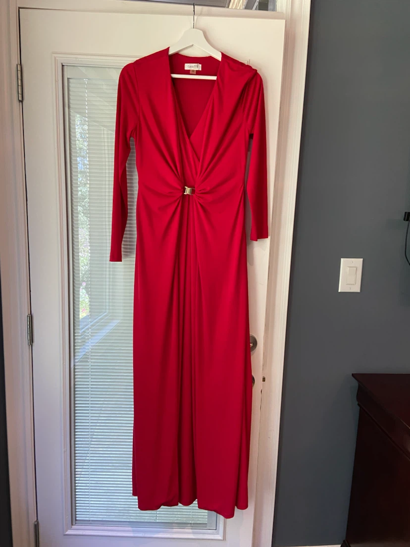 Calvin Klein Red V-Neck Maxi Dress Size 6