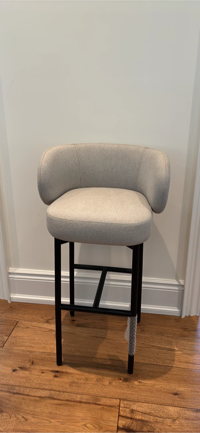 2 NEW DESIGNER MADE Grey Upholstered Bar Stools (Set of 2)