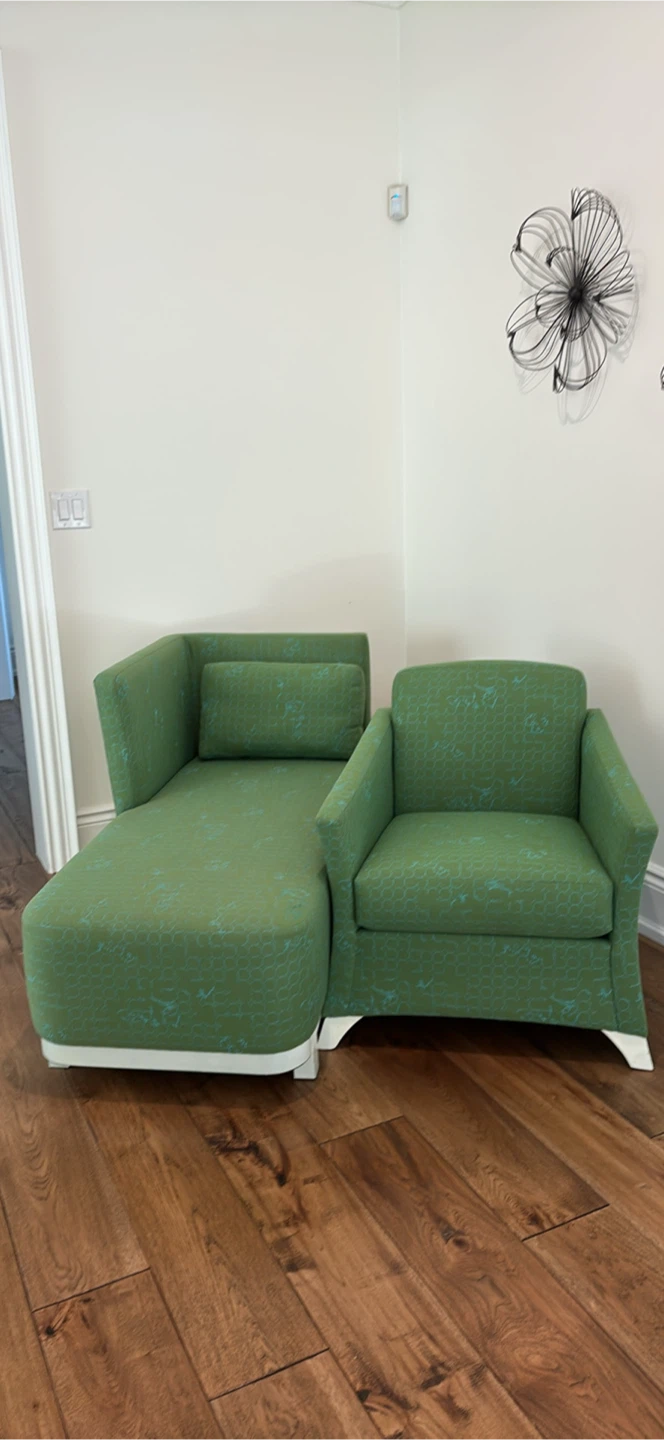 NEW 2 MATCHING Green accent chair and chaise