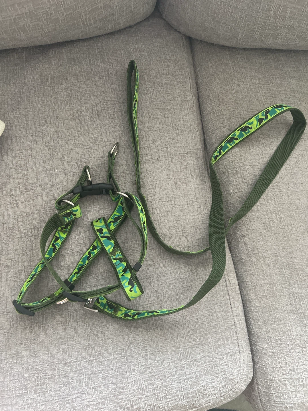 Green Camo Dog Harness and Leash Set