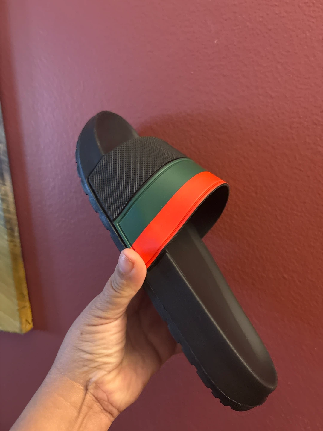 New Black Slides with Red and Green Stripe - Size 40