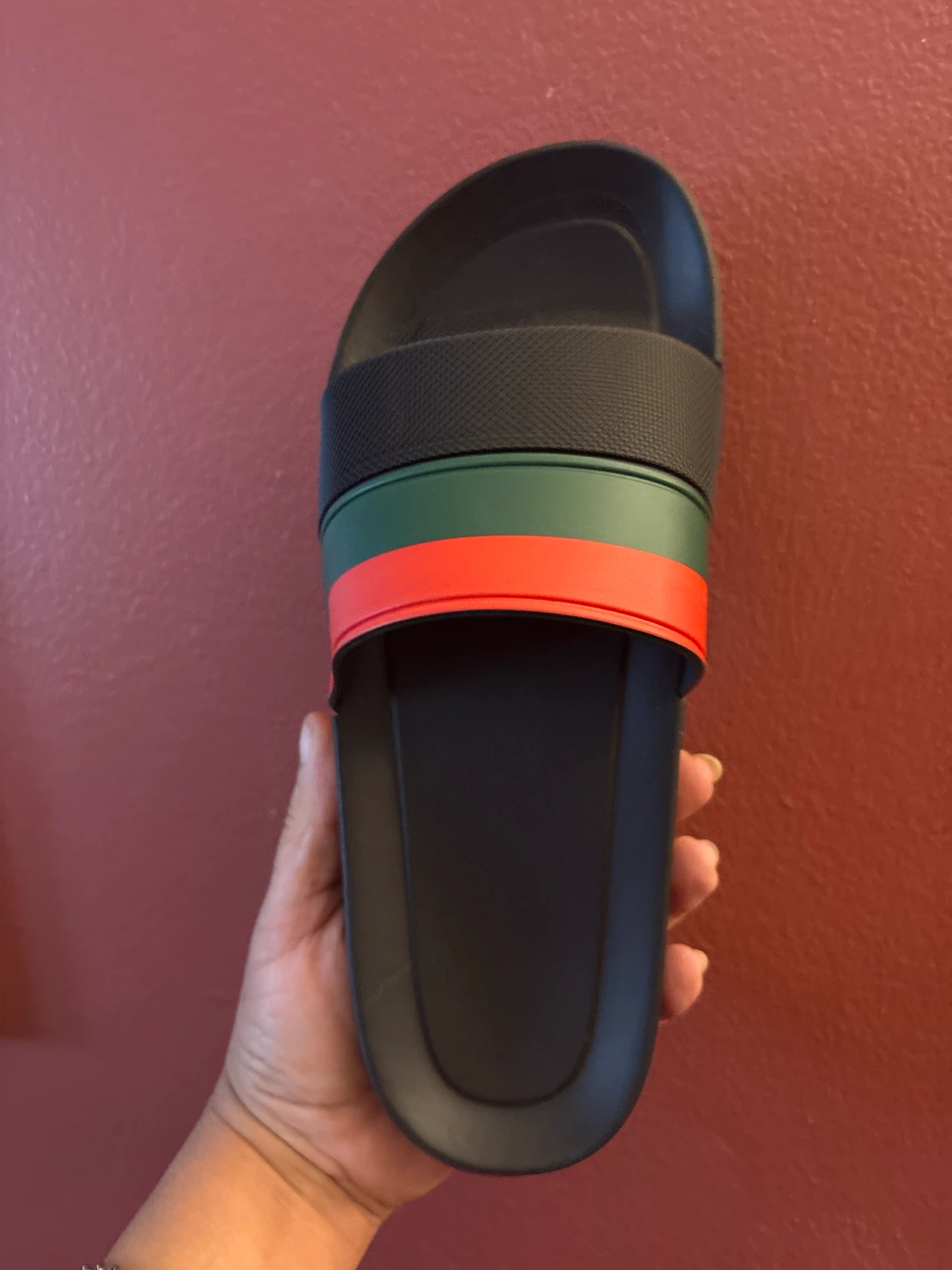 New Black Slides with Red and Green Stripe - Size 40 - photo 2