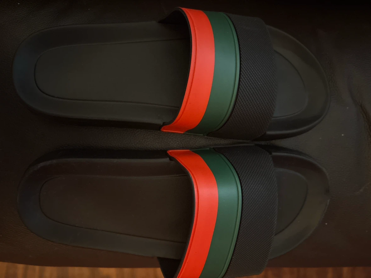 New Black Slides with Red and Green Stripe - Size 40 - photo 4