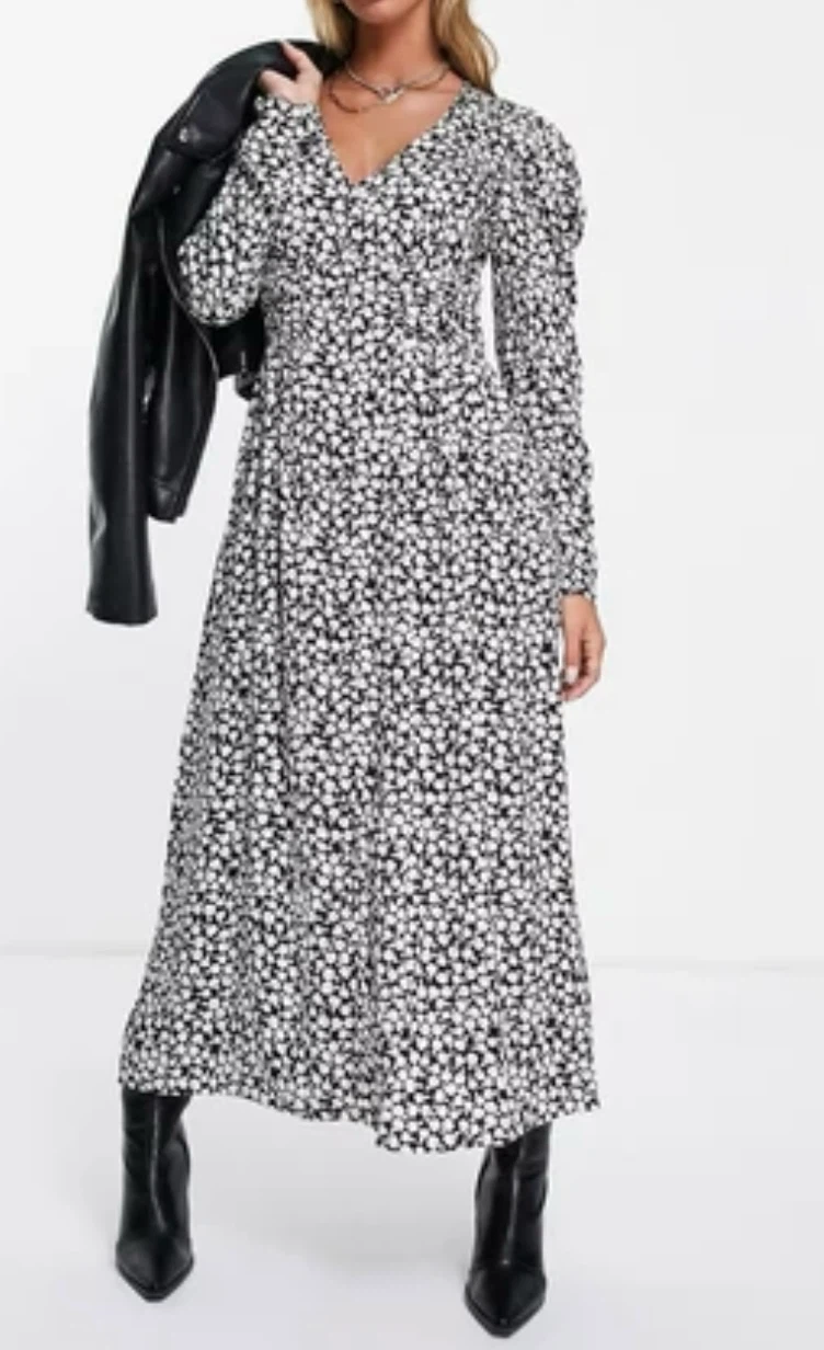 MNG Floral Print Puff Sleeve Midi Dress XXS - photo 2