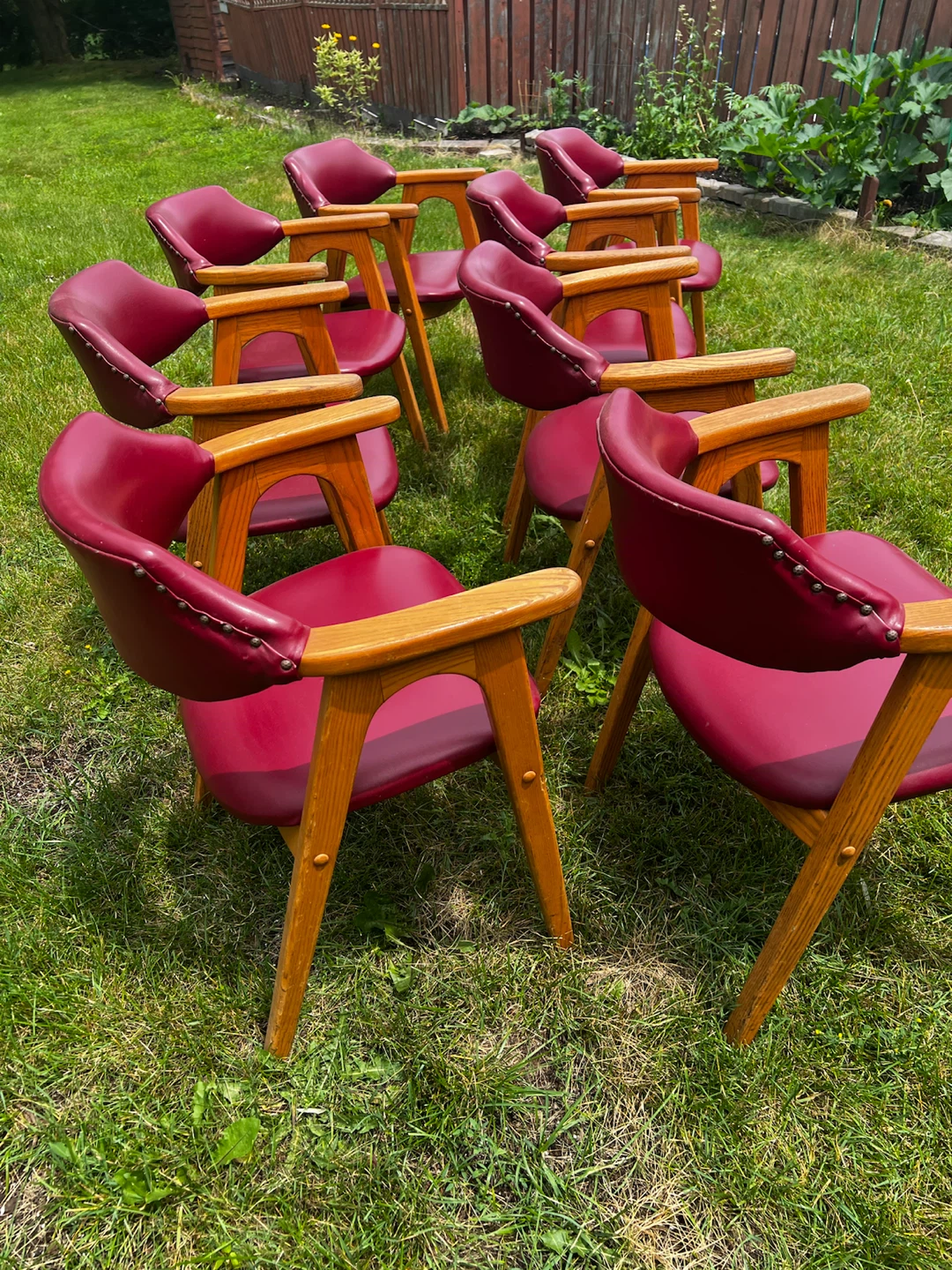 Set of 8 Red Upholstered Mid-Century Modern Arm Chairs - photo 2