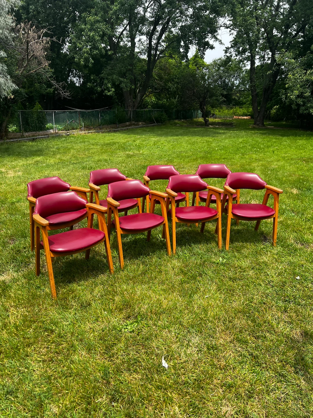 Set of 8 Red Upholstered Mid-Century Modern Arm Chairs - photo 3