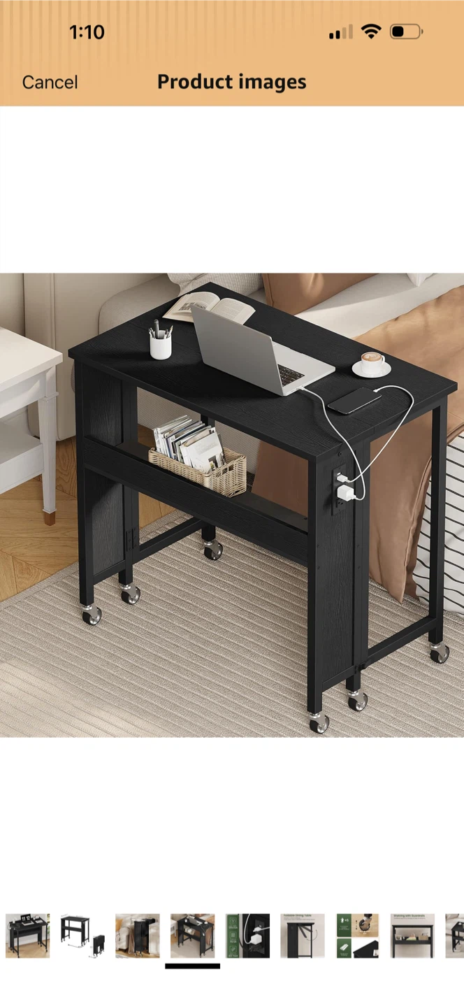 Black Rolling Desk with Outlets - photo 4