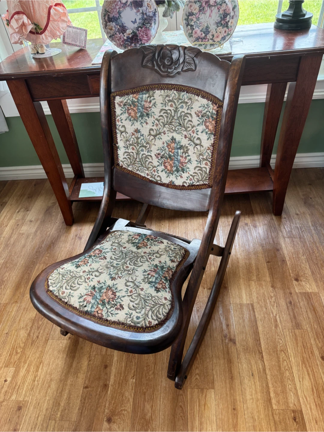 Vintage Wooden Rocking Chair with Floral Upholstery