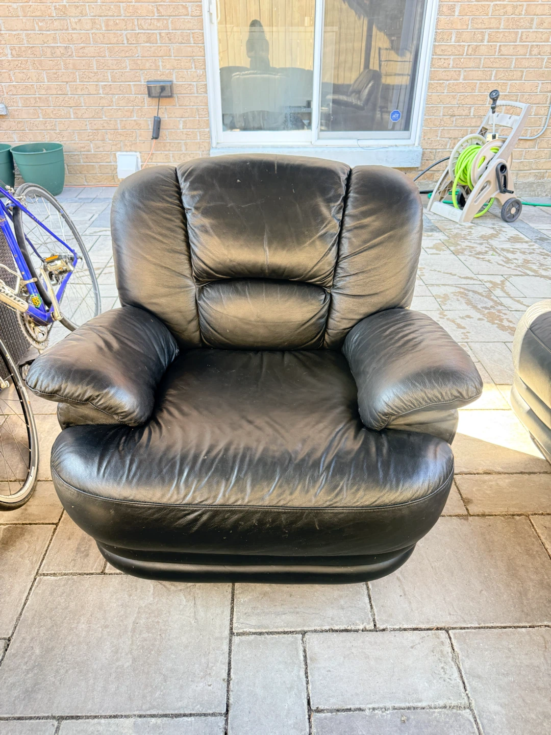 3 pc Black Leather Sofa and Armchair Set