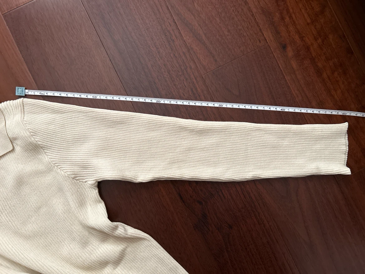 Cream Ribbed Knit Collared Long Sleeve Top - photo 5