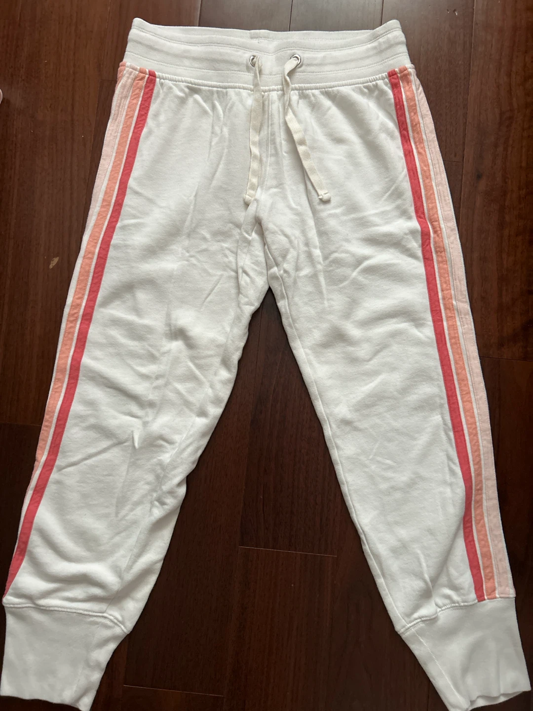 Gap white sweatpants with pink striped detail