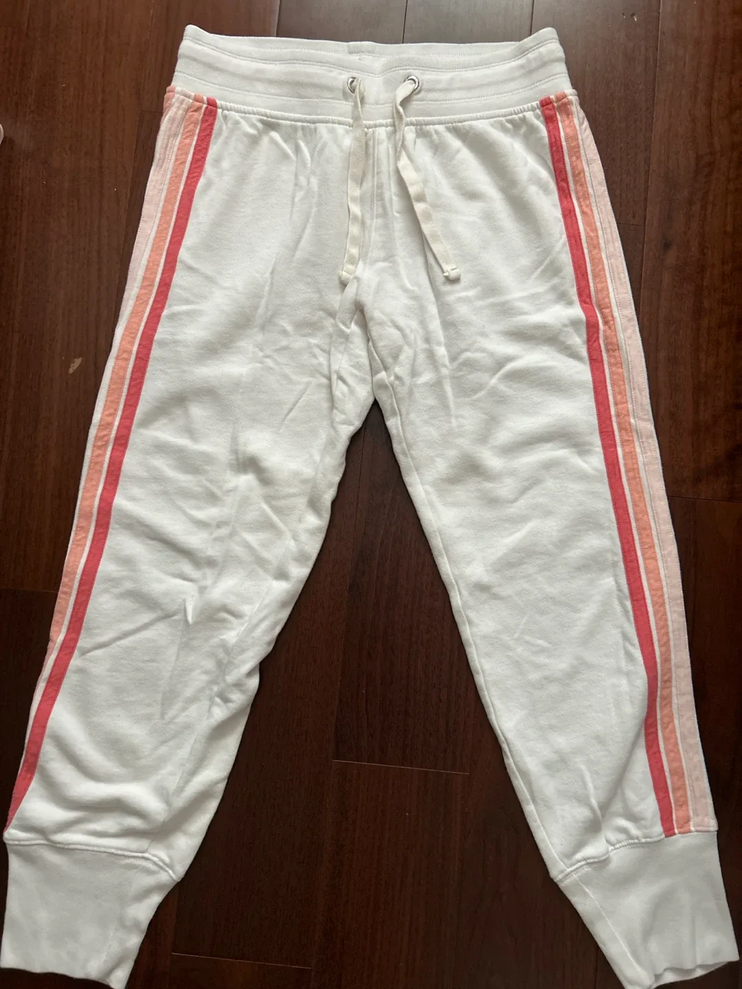 Gap white sweatpants with pink striped detail