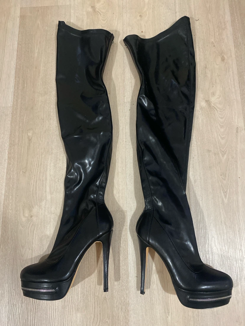 Black Thigh-High Platform Stiletto Boots - photo 2