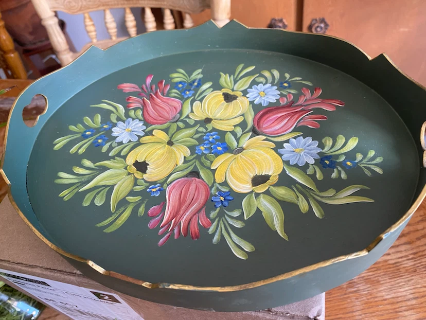 Hand-Painted Floral Toleware Tray