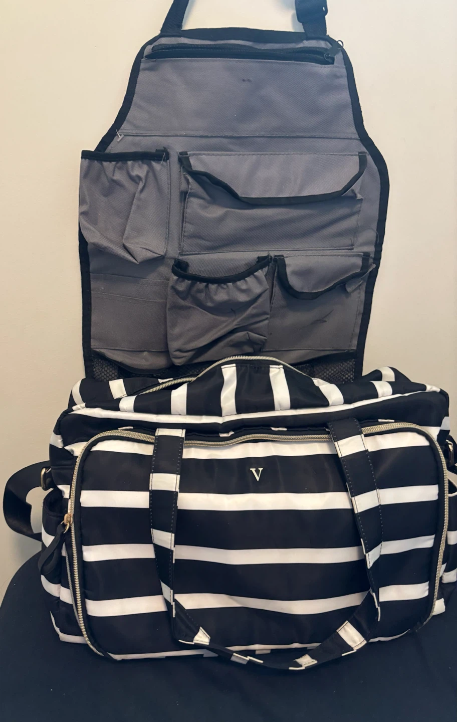 Black & White Striped Weekender/diaper Bag