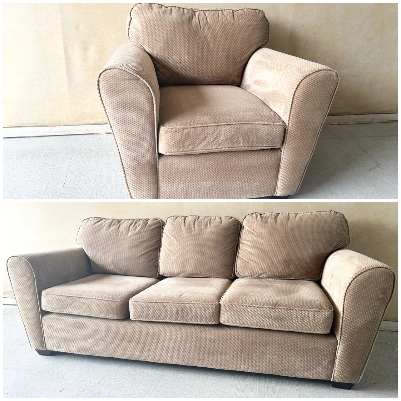 DELIVERY AVAILABLE! TAN FABRIC SOFA + CHAIR FOR $300!
