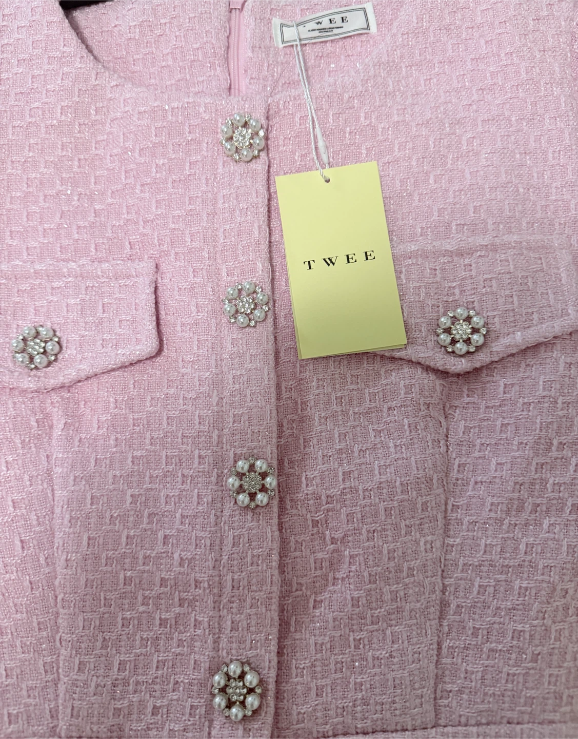 TWEE Pink Tweed Mini Dress with Pearl Buttons - photo 2