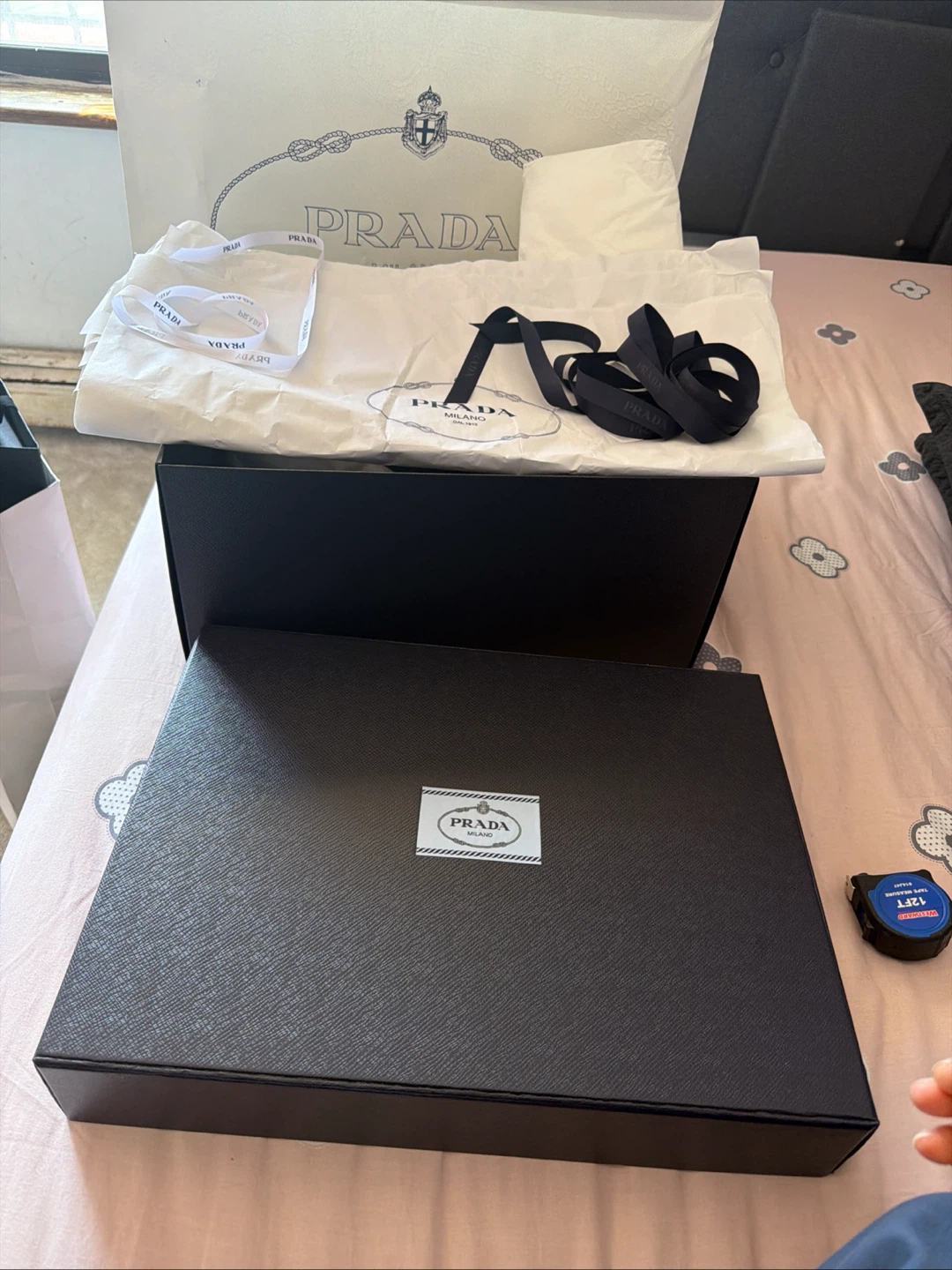 Prada Black Saffiano Leather Box with Shopping Bag