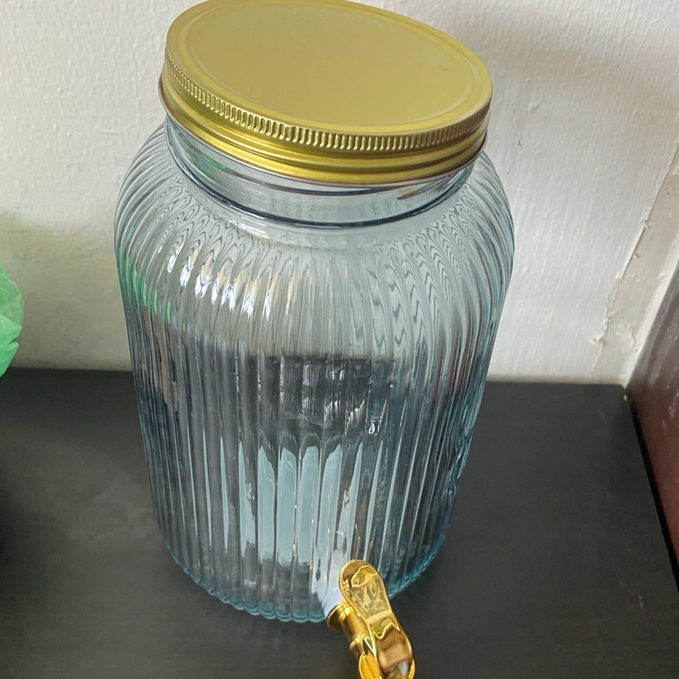 Blue Glass Beverage Dispenser with Spigot
