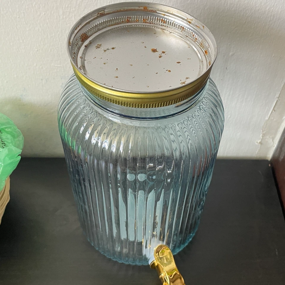 Blue Glass Beverage Dispenser with Spigot - photo 2