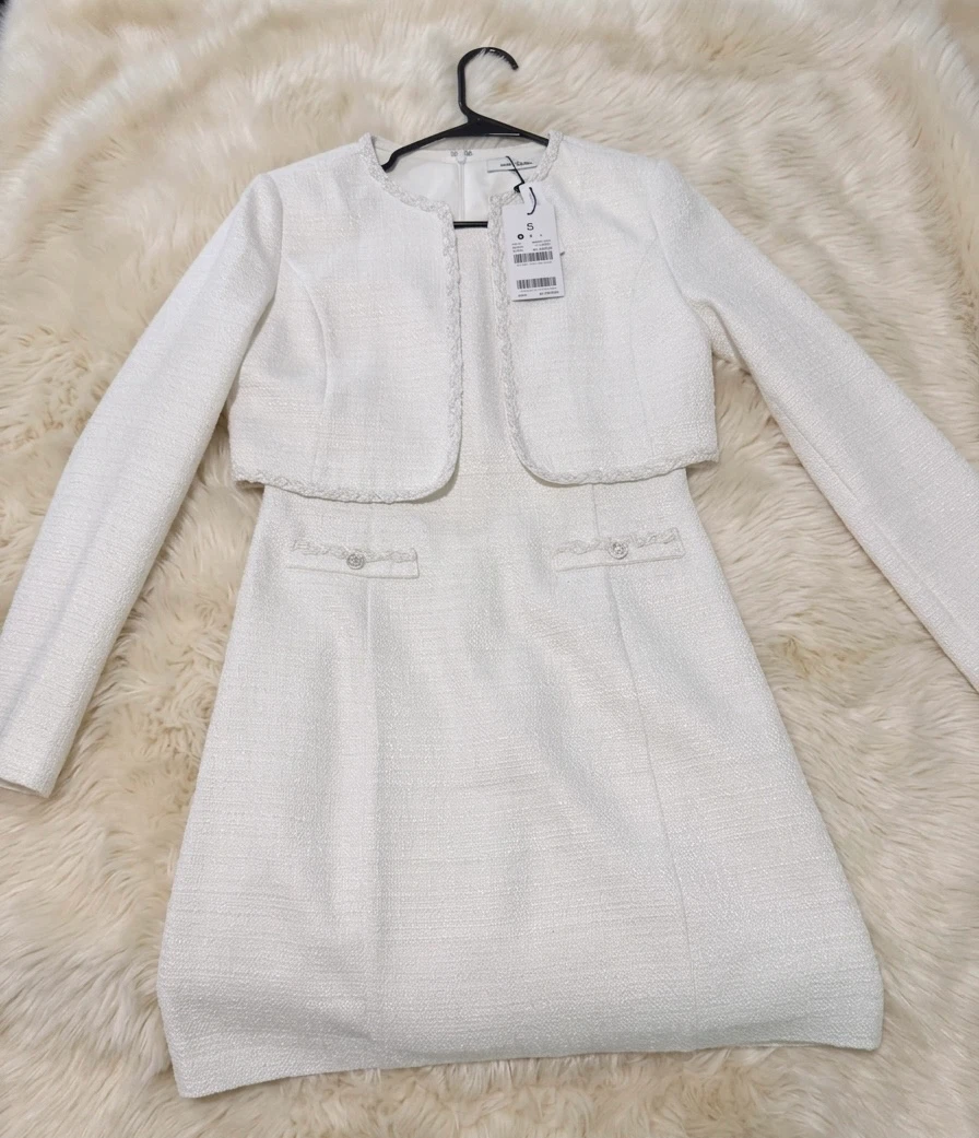 Roem White Tweed Dress with Bolero Jacket