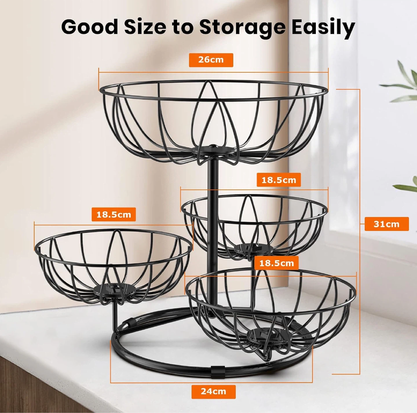 3-Tier Black Wire Fruit Basket - photo 2