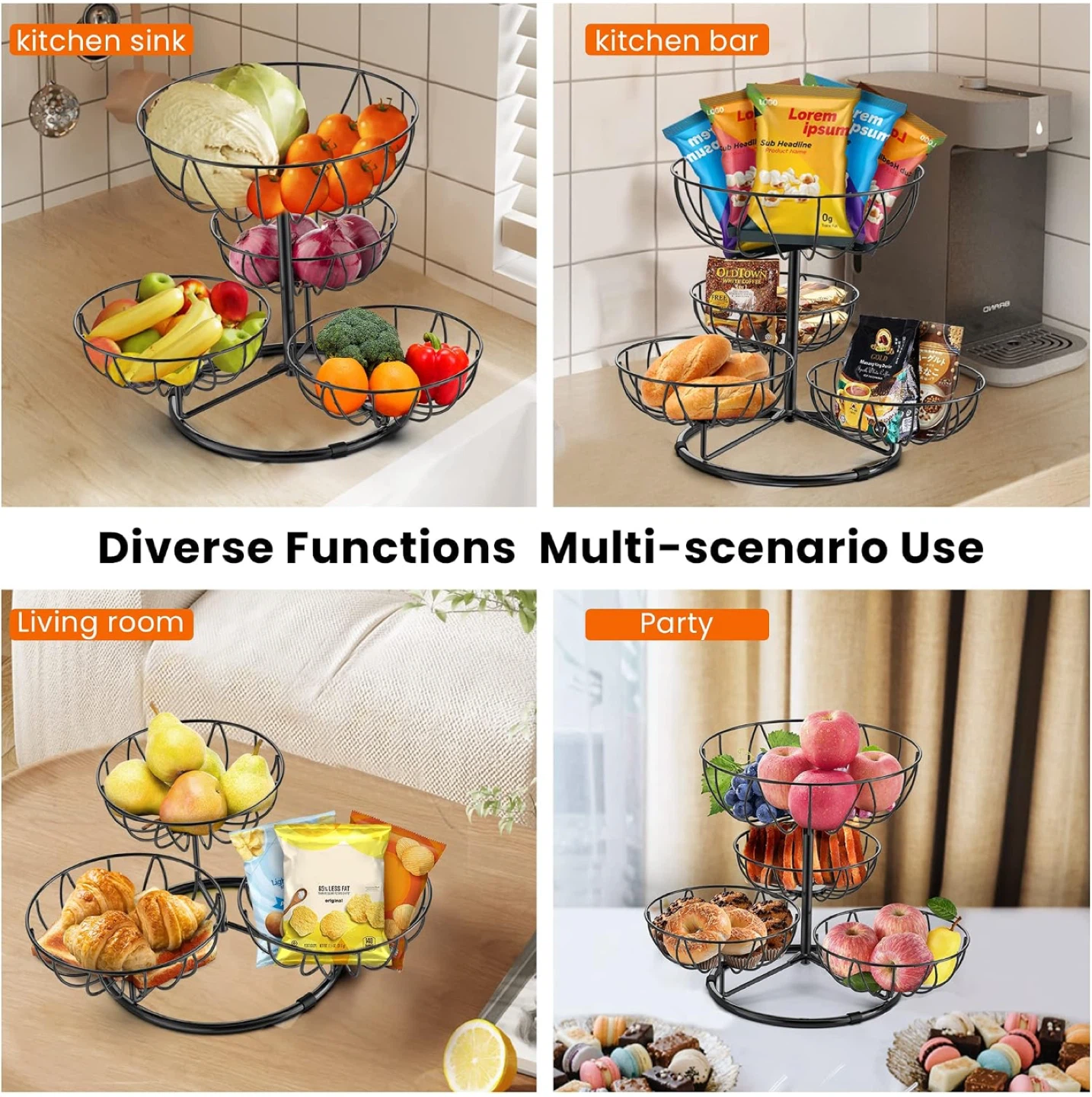 3-Tier Black Wire Fruit Basket - photo 3