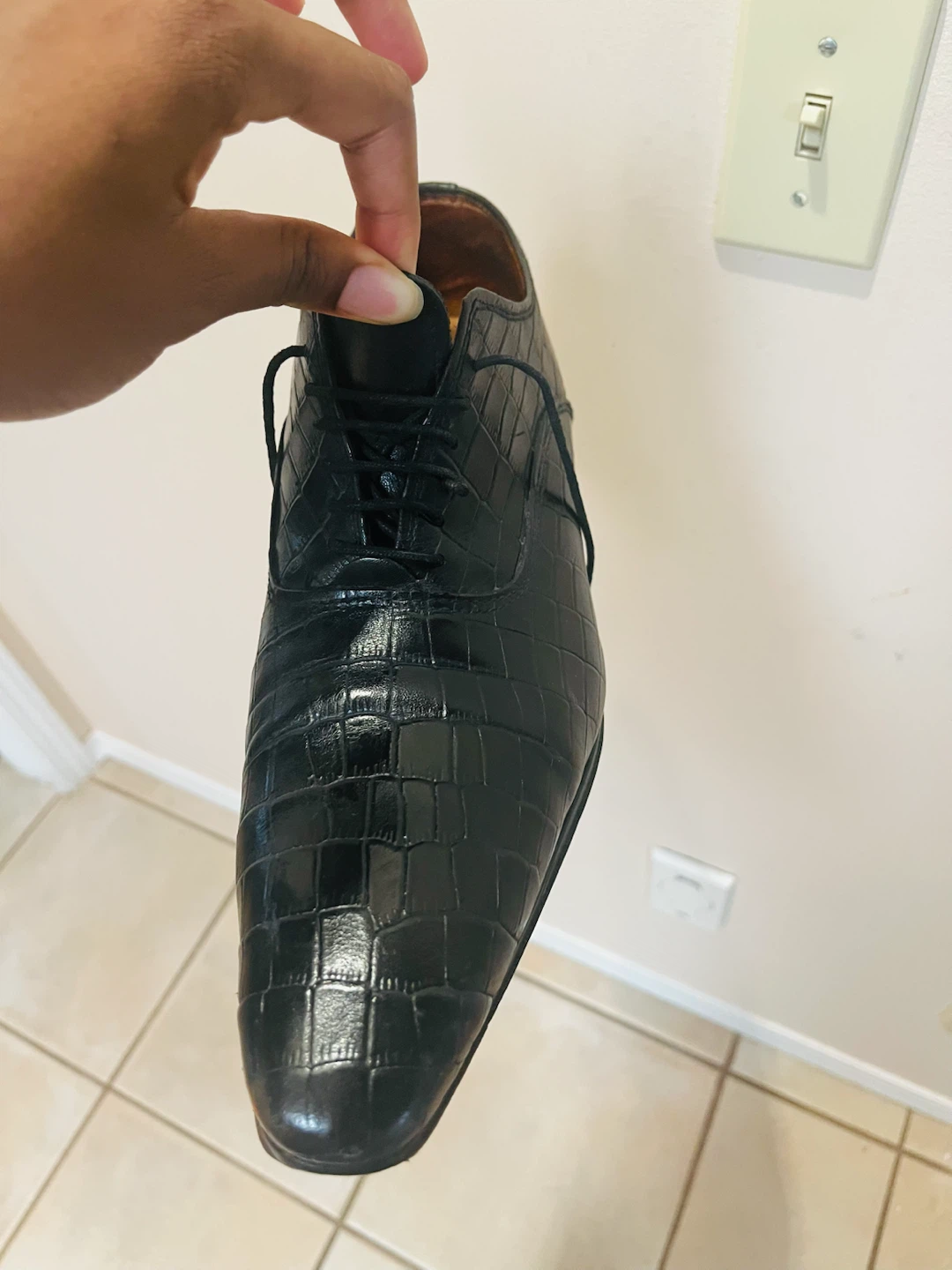 Black Croc-Embossed Oxford Dress Shoes - photo 2