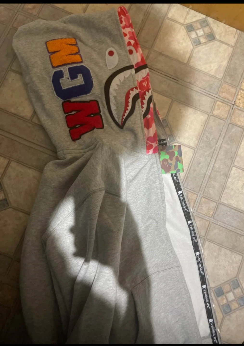 BAPE Shark Full Zip Hoodie Grey&Pink - photo 3