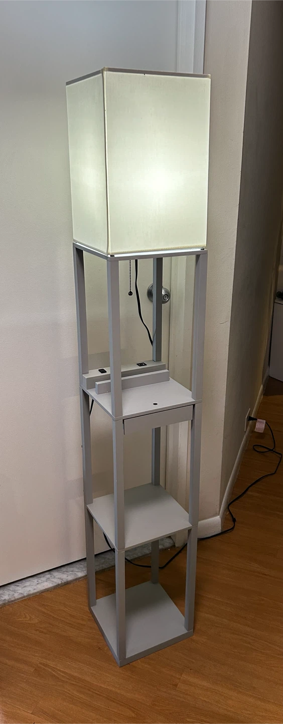 MOVING SALE Gray Floor Lamp with Shelves and Outlets
