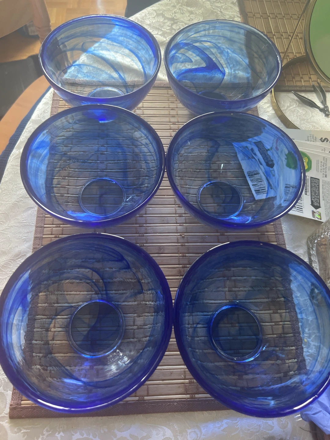 Set of 6 Blue Swirl Glass Bowls - photo 2