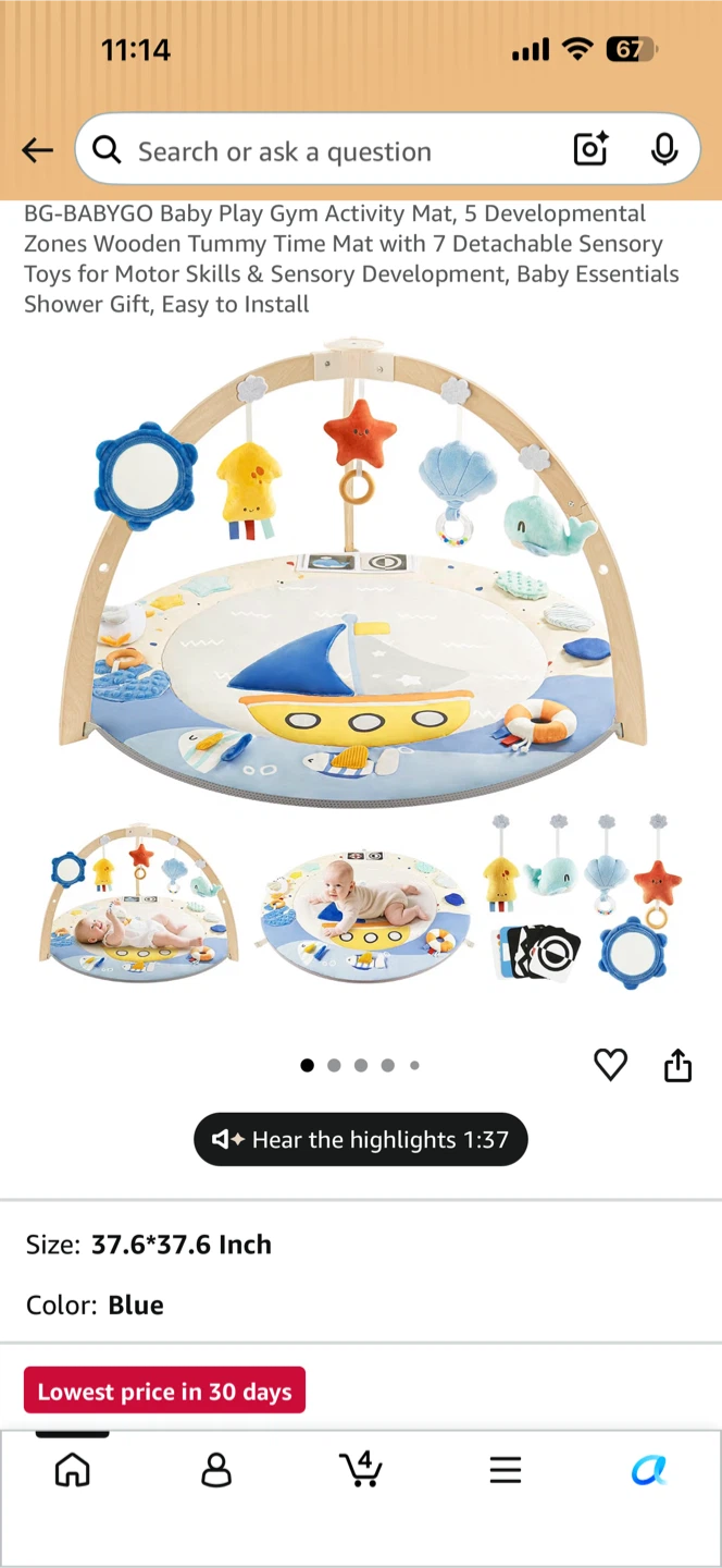 BG-BABYGO Baby Play Gym Activity Mat - Blue - photo 2