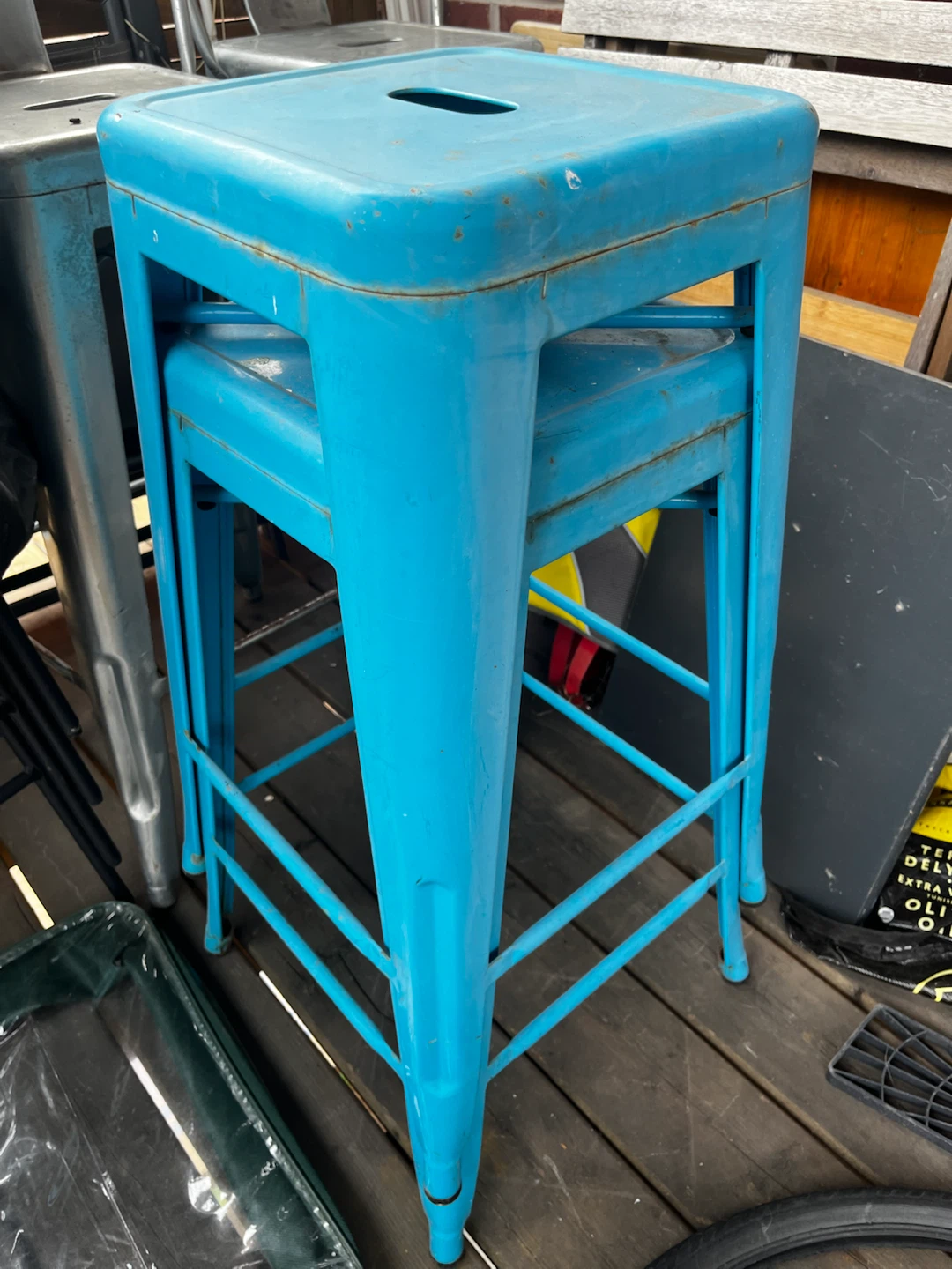 Two metal high stools