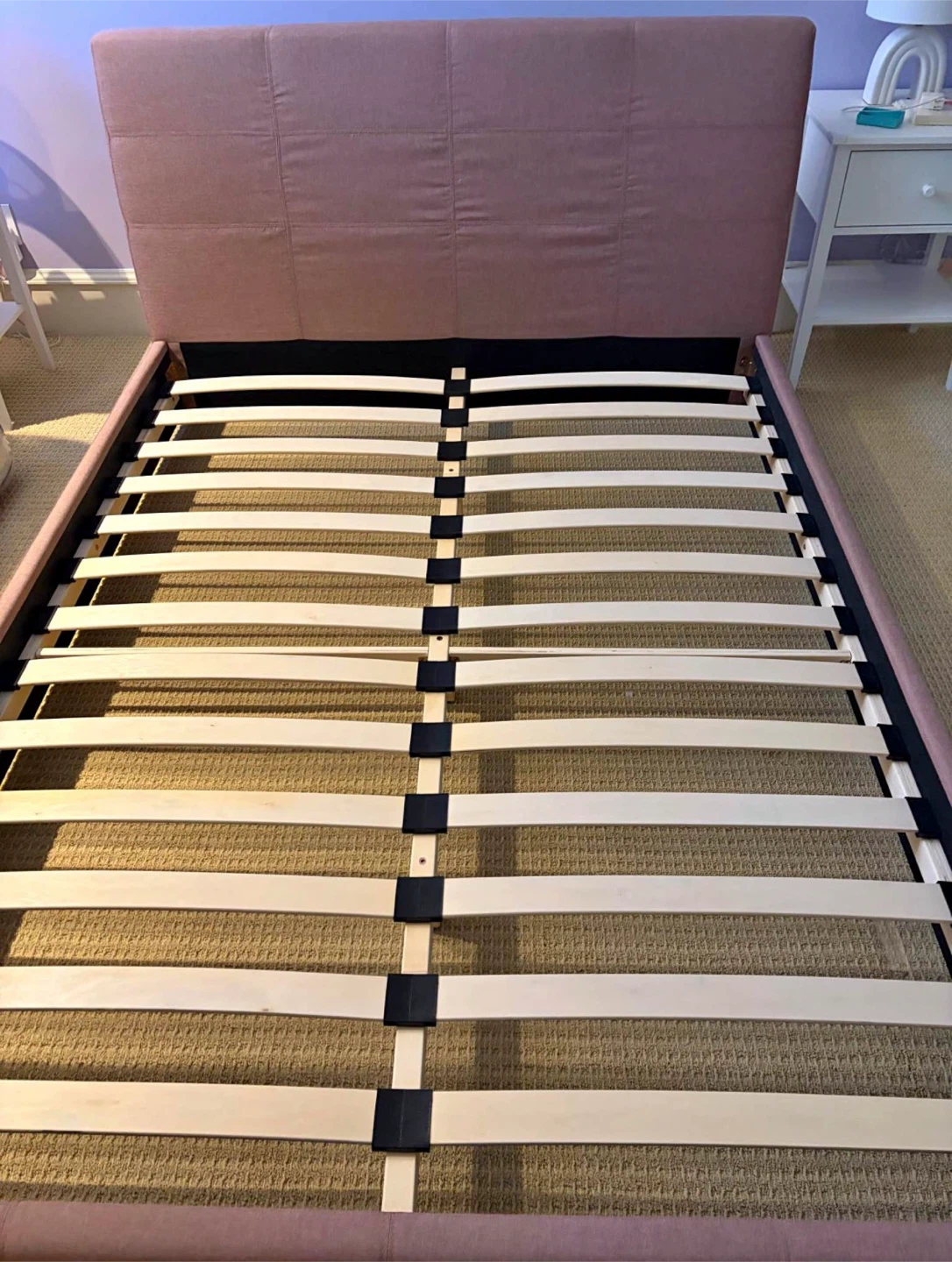 Fabric Queen bed frame *Like new *Free delivery