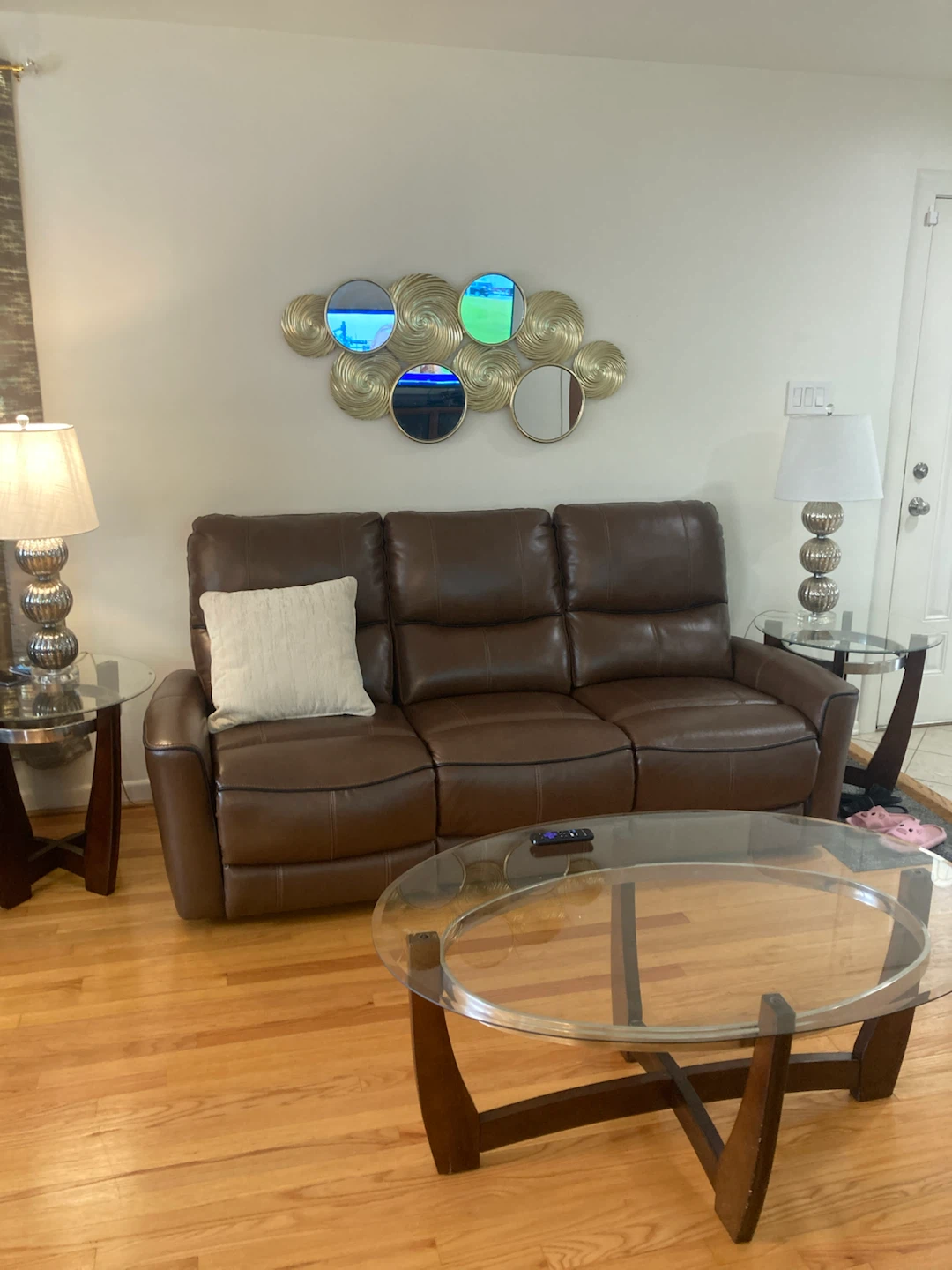Sofa loveseat and chair brown leather recliners