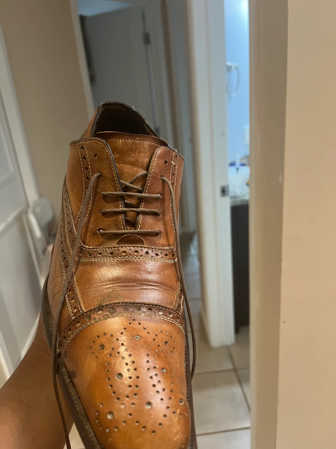 Brown Leather Cap Toe Oxford Shoes - photo 2