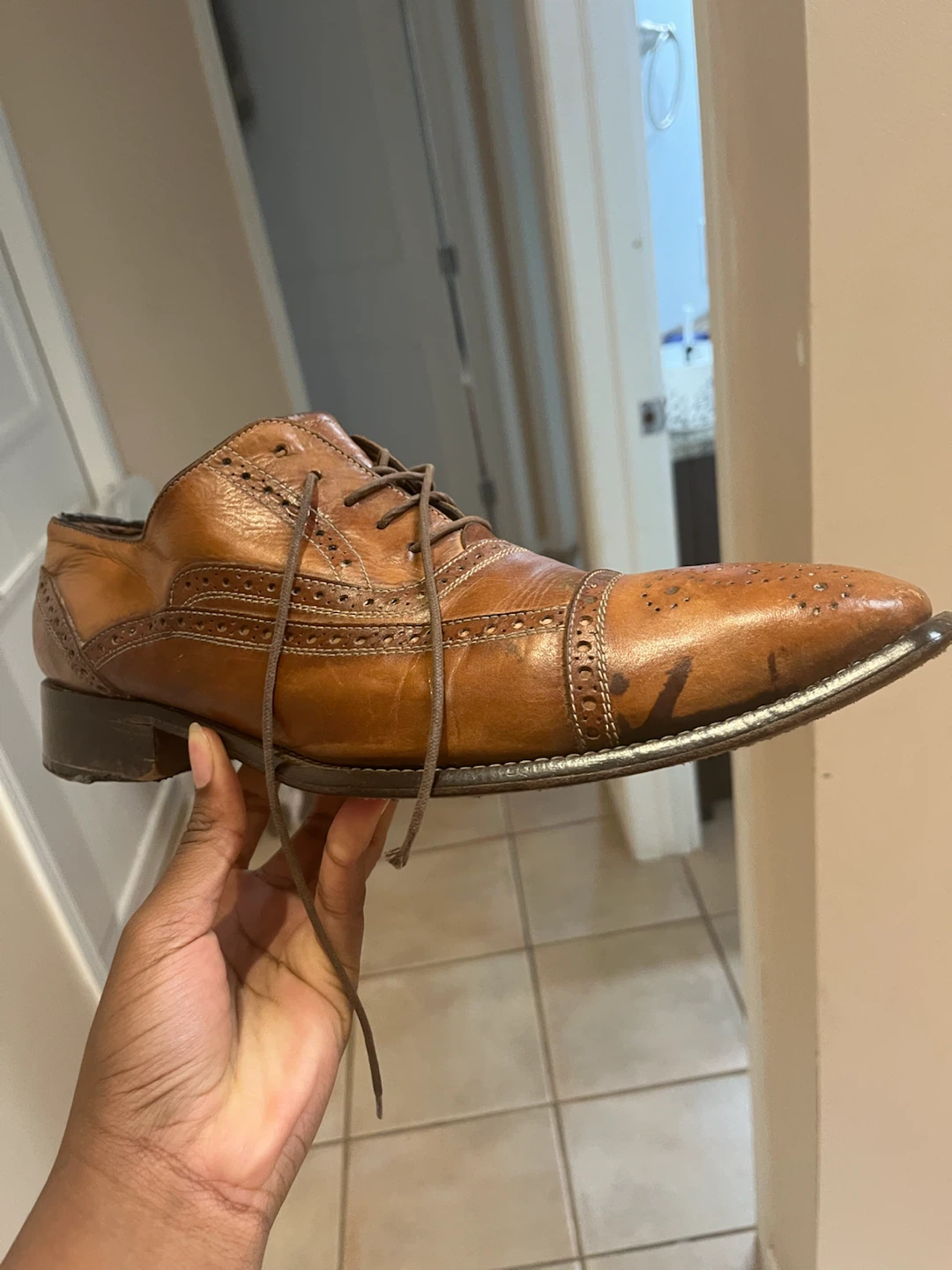 Brown Leather Cap Toe Oxford Shoes - photo 3