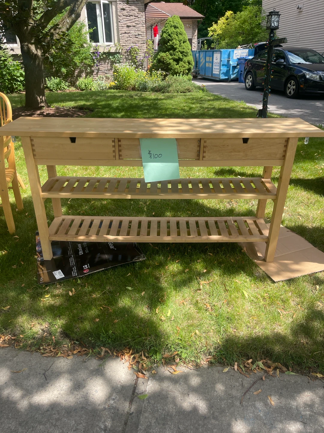 Wooden Console Table with Drawers and Shelves
