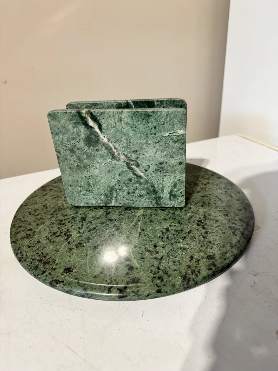 Green Marble Napkin Holder and lazy Susan.