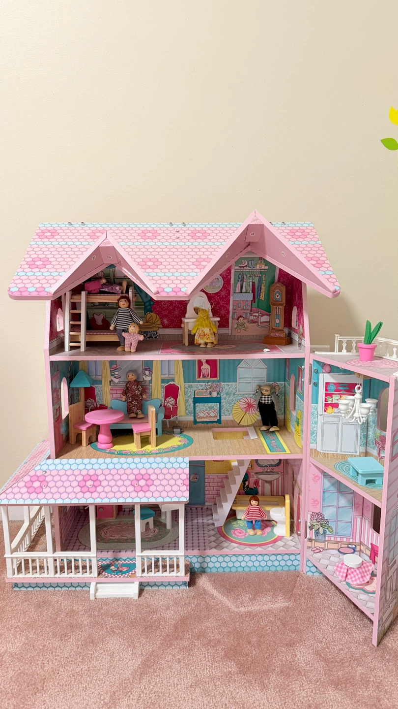 KidKraft Pink wooden Dollhouse with Figures and Furniture