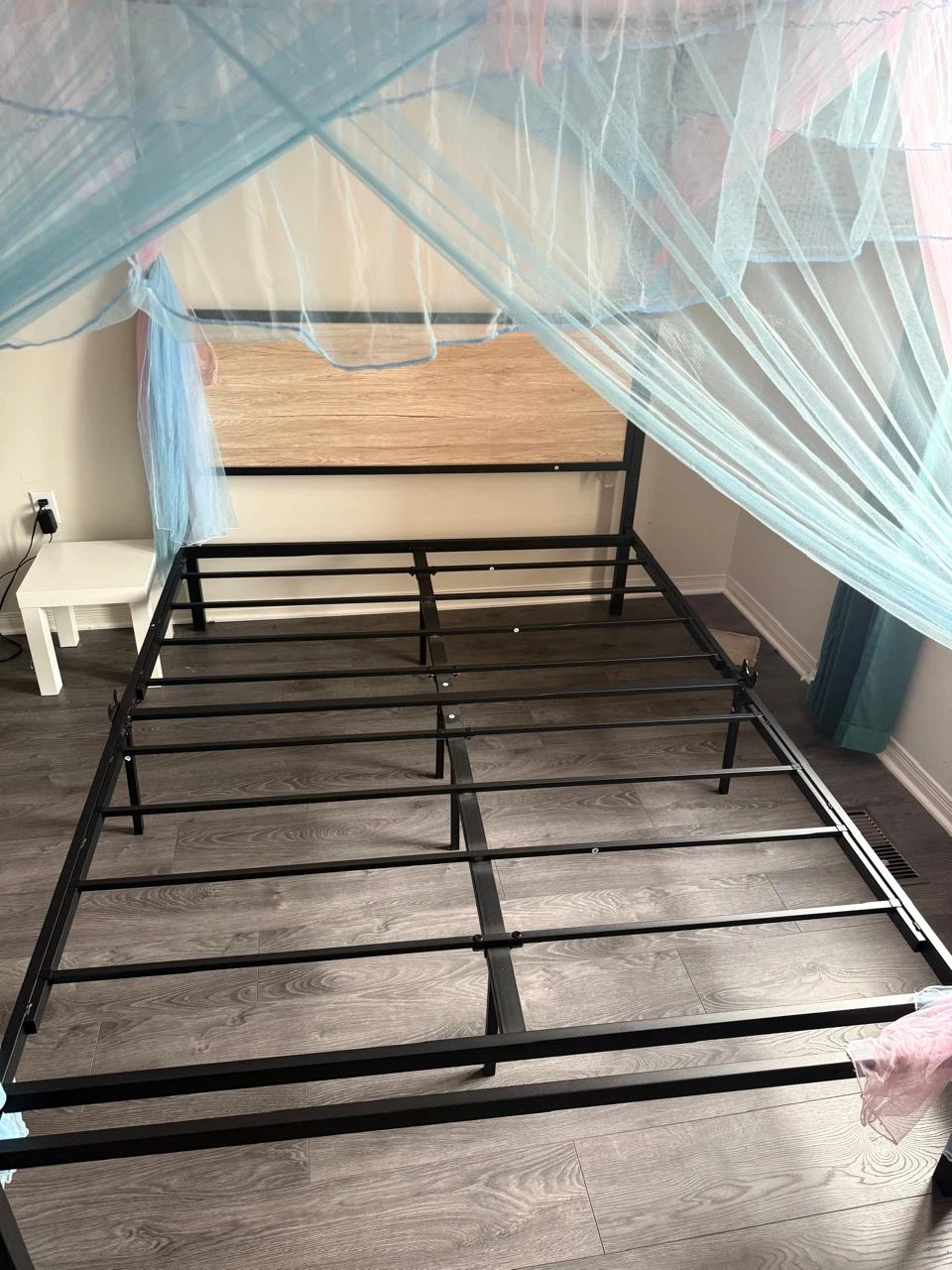 Canopy Metal Bed Frame with Wood Headboard - photo 2